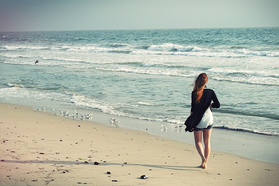 Walking on the beach in the morning