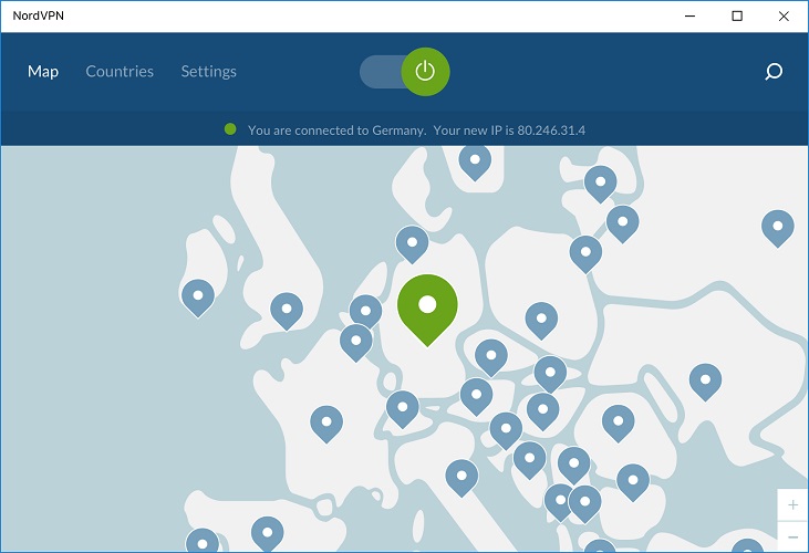 NordVPN map interface on Windows